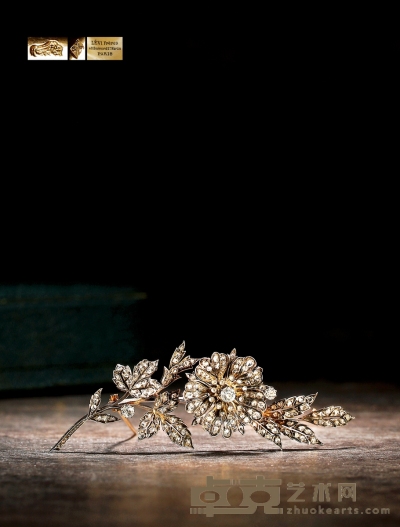 维多利亚时期 蔷薇颤抖花钻石胸针 9.5×2.5cm 重量：约19.5g