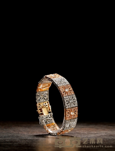 1960年制 双金镶嵌钻石蕾丝风格手链 18.5×1.6cm  重量：约47.8g