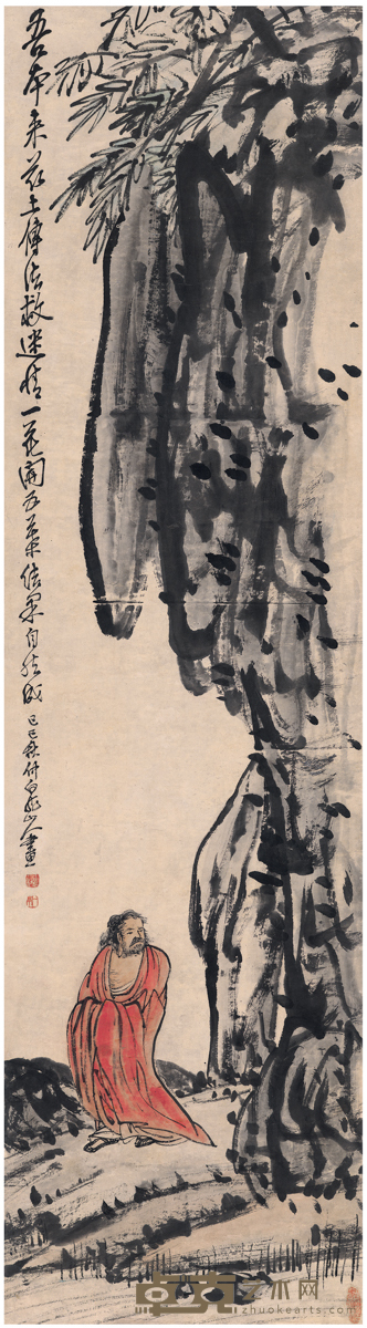 王震 红衣达摩图 138.5×38.5cm