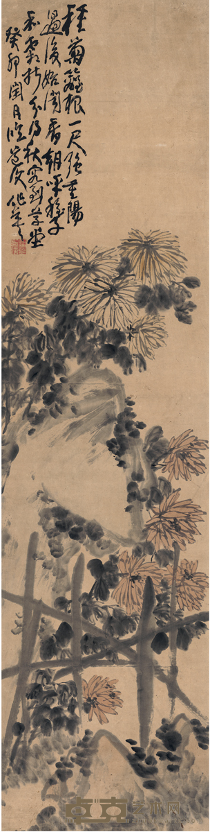 蒲华 菊花图 178.5×45cm    