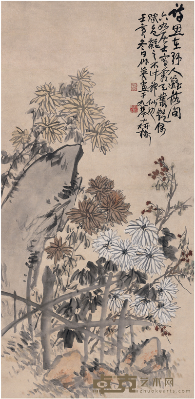 蒲华 霜天丛艳图 128×62cm
