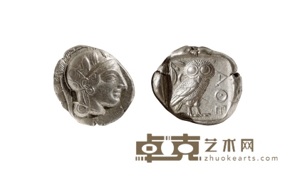 古希腊·阿西娜猫头鹰四德拉克马银币 重量：17.16g
数量：1