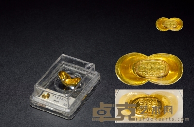 现代·景福珠宝千足壹两金元宝（70年代） 通长：30.8mm
重量：37.4g
数量：1