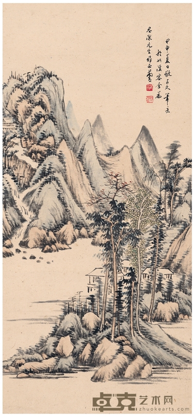 芮善 为谢思洁作 青山隐居图 83.4×38.5cm