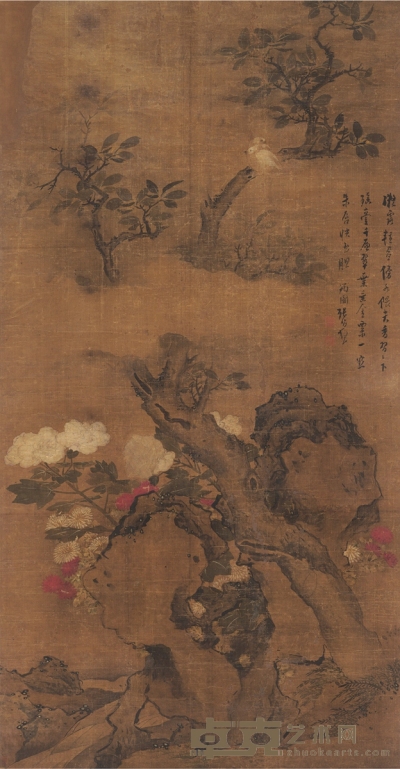 张昉  树石幽禽图 168.5×87.5cm   