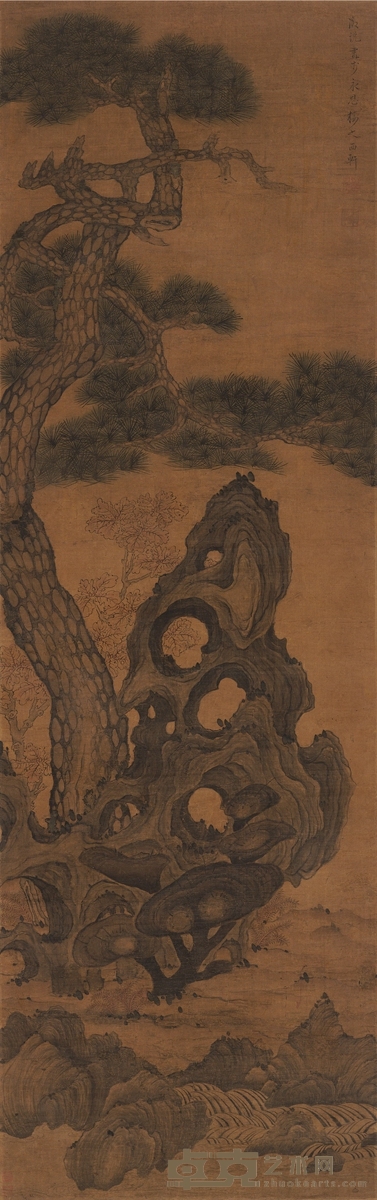 商征说  灵芝松石图 147.5×46.5cm 