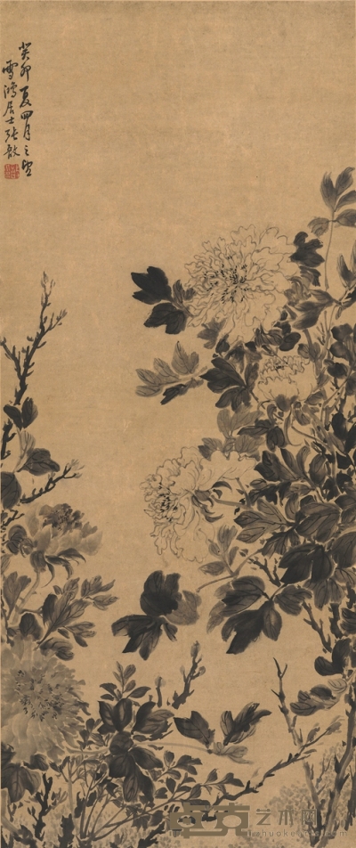 张敔  牡丹图 112×46.5cm