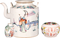 清·晚期粉彩人物壶、粉盒、烟壶（3 件）
