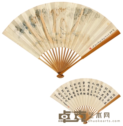 贺天健 等 高士图·书法 50×19cm