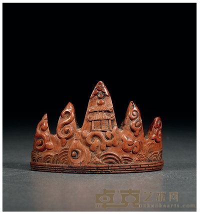 清·黄杨木雕鱼水纹笔架 高：6.8cm 长：10cm