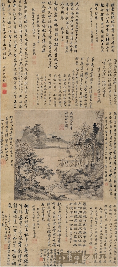 沈 周 秋林晚眺图  36.5×36cm
