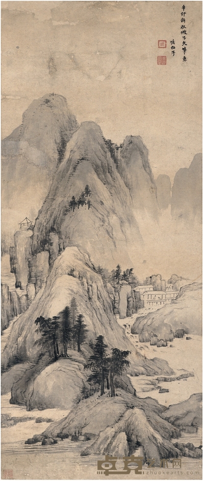 叶有年 高山隐居图 88×37cm