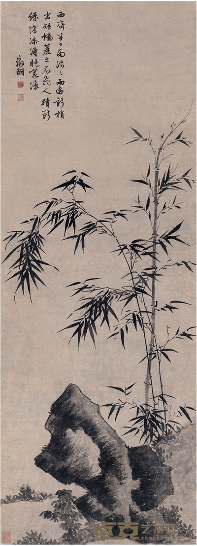 文征明 竹石图 145.5×53cm
