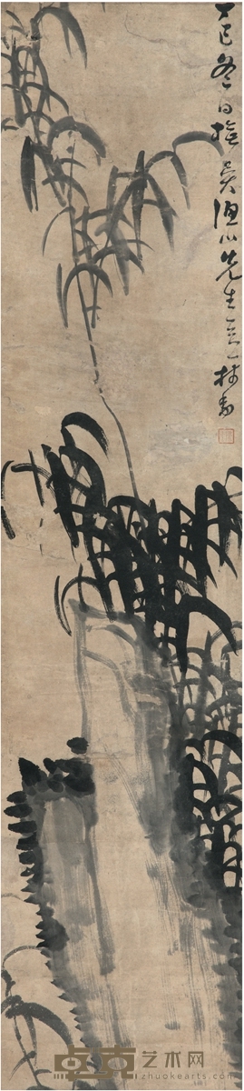 萧承萼  竹石图 129.5×29cm 