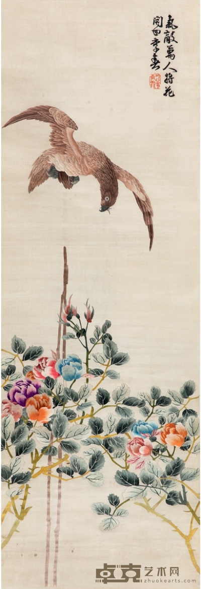 佚 名  丝绣花鸟 134.5×44cm
