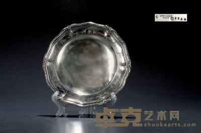 十九世纪制 奥迪欧（ODIOT）花卉饰纯银餐盘 直径：24cm 