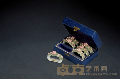 1950年制 花卉饰彩瓷餐巾收纳卷套组 长：5cm 宽：1.2cm 高：3.5cm