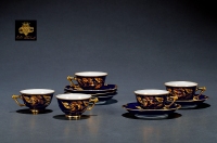亨内博格伯爵皇家蓝描金茶杯五件套组