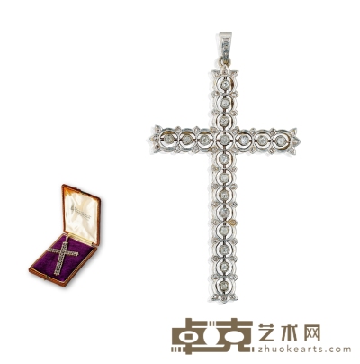 爱德华时期 钻石镶嵌十字架造型吊坠 7.2×4cm 