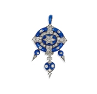 维多利亚时期 钻石镶嵌蓝珐琅胸针