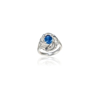 花朵饰蓝宝石配钻石戒指