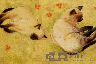 乔治-亨利-曼扎纳·毕沙罗 两只暹罗猫 画面高：24cm 宽：44.5cm