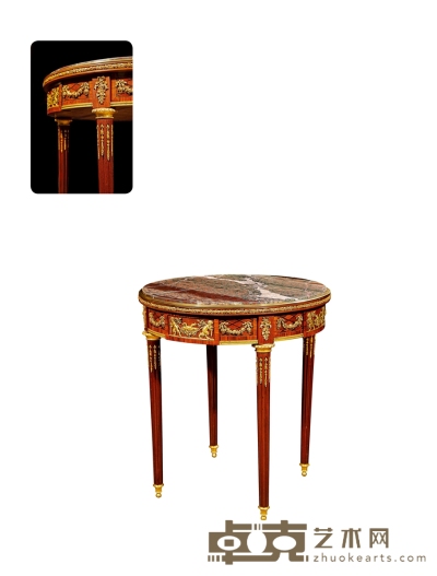 十九世纪制 路易十六风格硕果仙子饰鎏金圆几 桌面直径：60cm 高：68cm