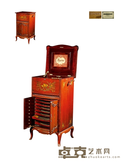 1900年制 雷吉纳（REGINA）胡桃木细木镶嵌音乐柜 长：58cm 宽：53cm 高：103cm