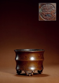 清·大明宣德年制款竹节形铜炉
