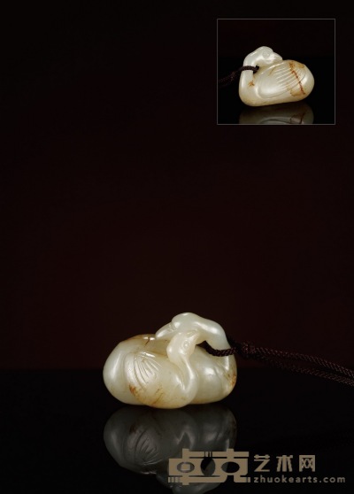 清·白玉雕双鹅挂件 高：3cm 长：4.2cm