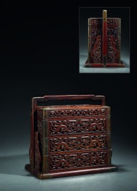 清·黄花梨镂雕龙纹提盒