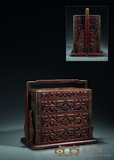 清·黄花梨镂雕龙纹提盒 高：29cm 长：30cm 宽：19.5cm