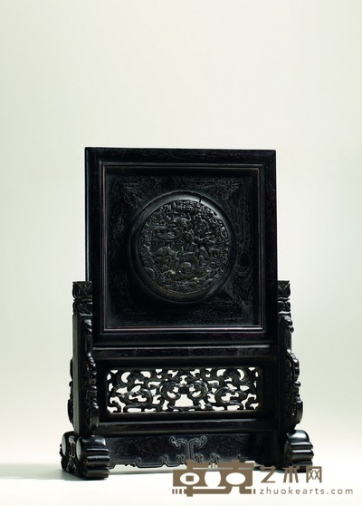 晚清·紫檀人物故事插屏 高:40cm 长:28.8cm 宽:15.5cm