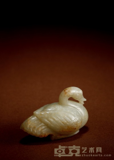 杨门旧藏·明·白玉红沁鹅形把件 高：3.8cm 长：6.2cm