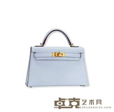 爱马仕Hermès 雾霾蓝EPSOM皮MINI KELLY2代手提包 L.20×H.12×D.6cm,握把9.5×6cm