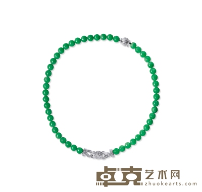 “绿珠”49颗糯冰果绿翡翠珠串 翡翠平均直径约12mm，全长约65cm