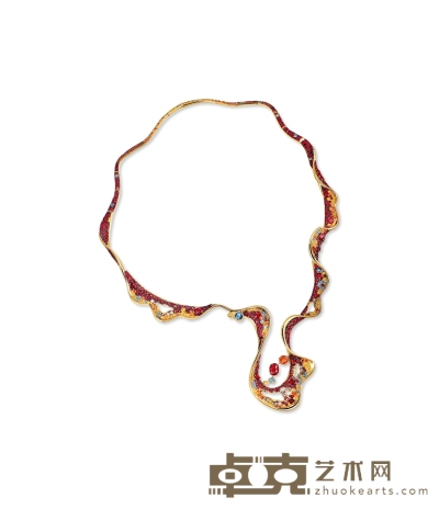 “逍遥游”金镶红宝石项链 项链直径约16cm