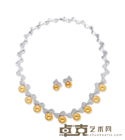 金镶金珠项链耳钉套组 项链全长约53cm，耳坠尺寸20×12mm