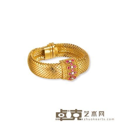 90年代 ELITAM 金镶红宝石手表 表盘直径约17mm，表长约160mm