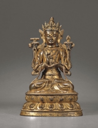 元—明·铜鎏金“钱塘陈彦清造”款地藏菩萨坐像