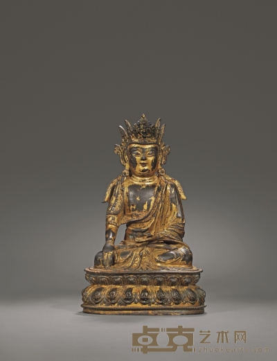 明·铜宝冠释迦坐像 高：29cm