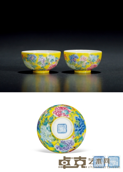 清雍正·御制黄釉地珐琅彩玉堂富贵图小杯（一对） 高：3cm 直径：5.6cm 数量：2