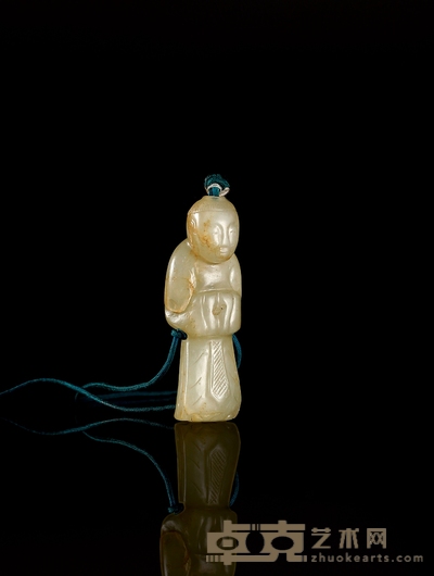 明·青白玉立人 47×17×11mm