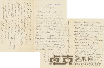 莫 奈 晚年有关目疾治疗及辨色能力退化的信札 20×12.5cm   