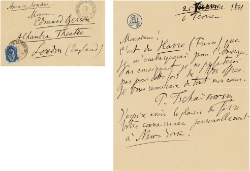 柴可夫斯基 致经纪人有关赴美参加卡内基音乐厅落成首演的重要亲笔信