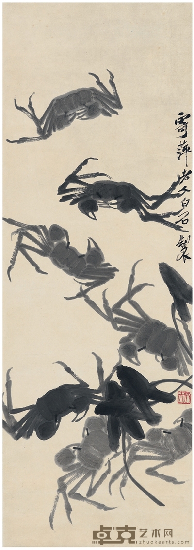齐白石 墨蟹图 99×34.5cm  