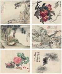 吴昌硕 、沈心海 、汪洛年 等 祝寿绘画六帧
