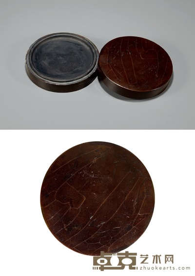 清·卢葵生制花鸟纹圆形漆砂砚 径10.2×3.3cm