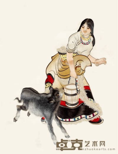 佚 名 刺绣藏族姑娘 74×44.5cm