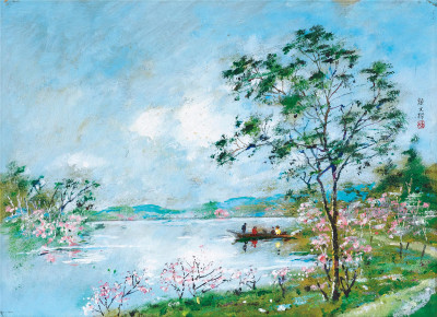 颜文樑 湖边的桃花